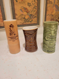 Vintage Hawaiian Tiki Bar Pottery Glasses. Tiki Mugs 