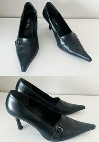Women's Shoes - RYLKO - Black Buckle Pointy Toe Heels (Size 9)