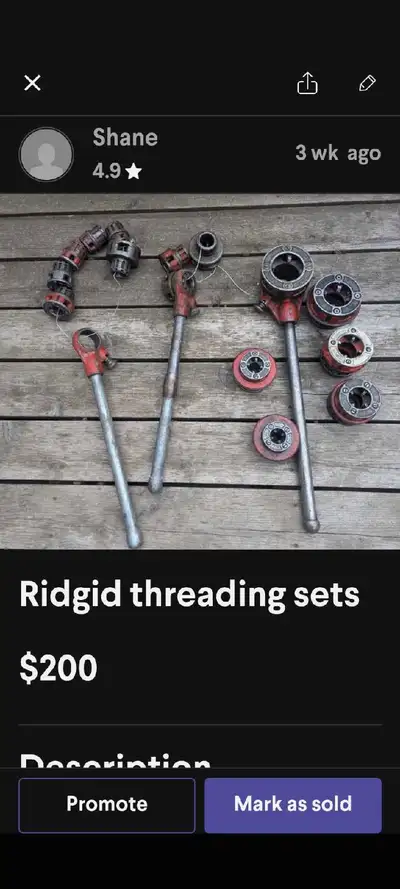 Ridgid threading sets, View more