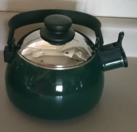Emerald Green Enamel on Steel Whistling Teapot Kettle