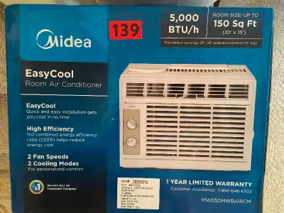 Midea Easy Cool Room Air Conditioners New in the Box Details: 5,000 BTU/h room size up to 150 sq ft...
