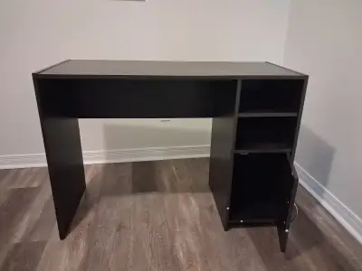 Clean Desk w/ Shelves & Locking Cabinet – Dark Brown/Black, View more