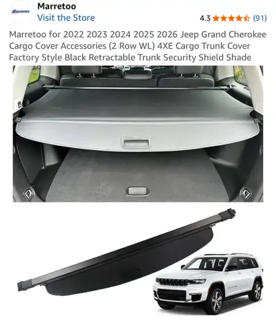 22-26 Jeep Grand Cherokee Cargo Cover, View more