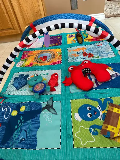 Baby Einstein Discovery Seas Multi Mode Gym Activity Mat with crab prop pillow & musical turtle. Sid...