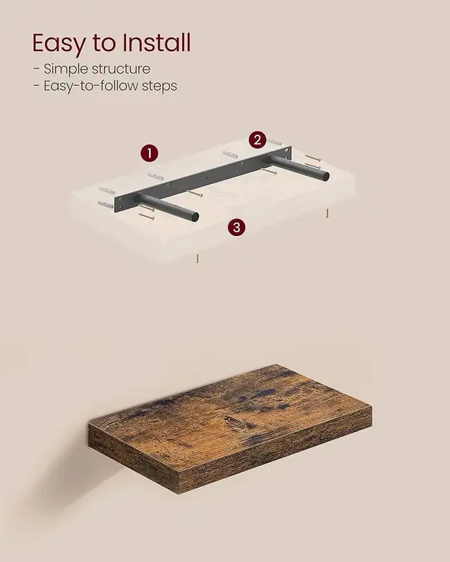 VASAGLE Wall Shelves Set of 3, Floating Shelves, Wall Mounted, 8 in Home Décor & Accents in Markham / York Region - Image 4