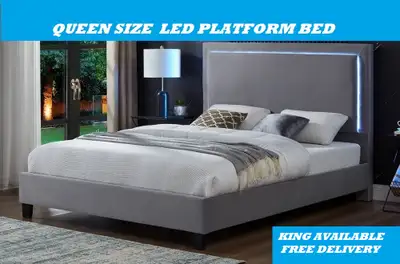 QUEEN SIZE LED PLATFORM BED 20 LED COLORS OPTIONS, View more