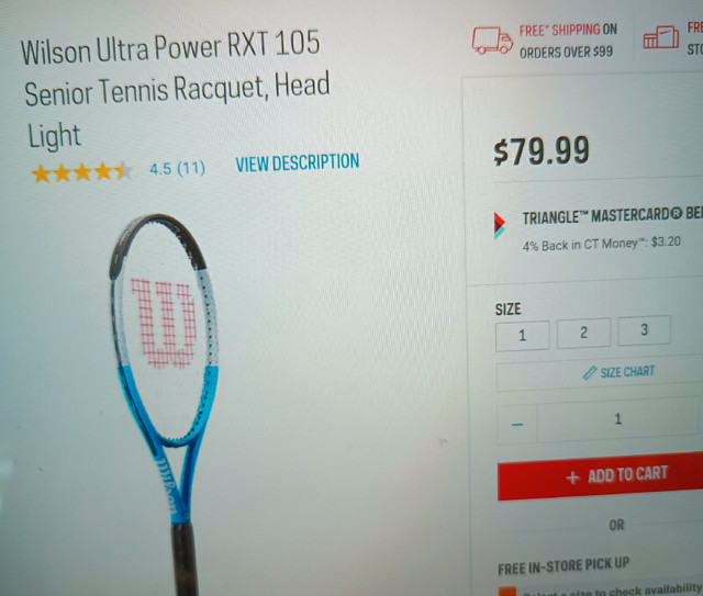 Wilson Ultra Power RXT 105 Tennis Racket in Tennis & Racquet in St. Catharines