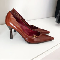 Women's Shoes - Gaia D’Este Brown Leather Pointed Heels (Size 9)