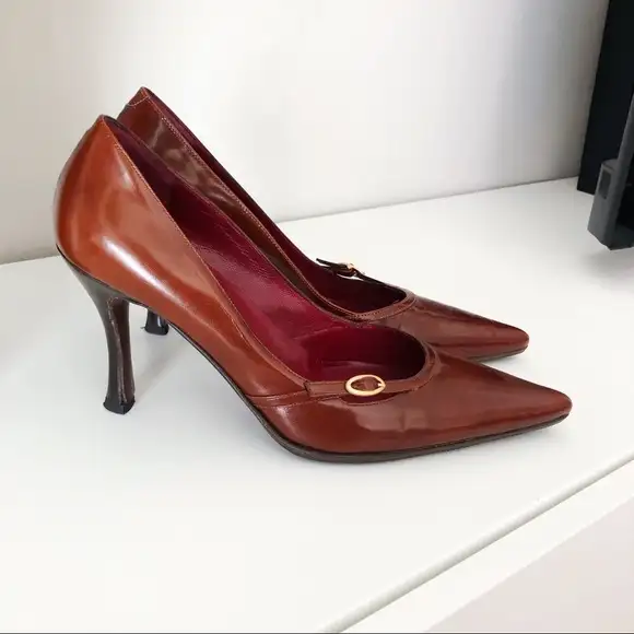 Gaia D’Este - (Size 9) Brown Leather Pointed Women's Heels Shoes