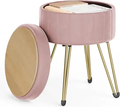 SONGMICS Velvet Storage Ottoman Stool – Jelly Pink, View more