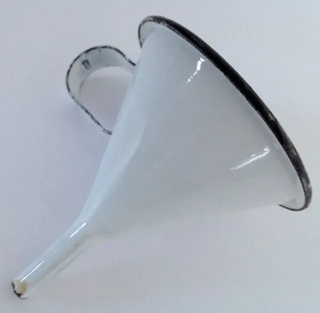 Antiquity. Collection. Old white enameled iron funnel63436969805571122