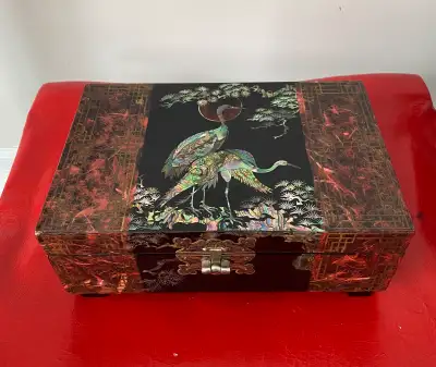 vintage Chinese MOP inlay musical jewelry box.11”x7”x4”., View more