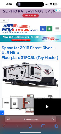 2015 XLR Nitro 31 FQSL by Forest River RV