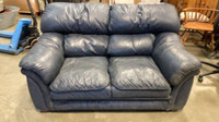 BLUE LEATHER LOVE SEAT
