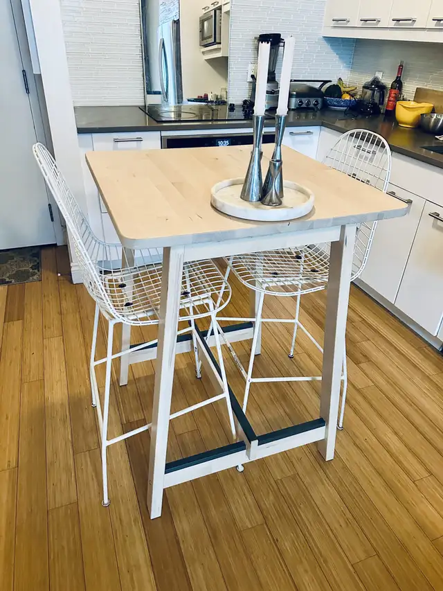 IKEA BAR HEIGHT KITCHEN ISLAND TABLE W VINTAGE BERTOIA STOOLS | Dining ...