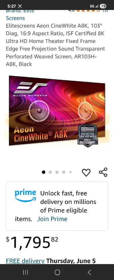 Aeon CineWhite 103 "  AR103H-A8K Projection Screen, View more