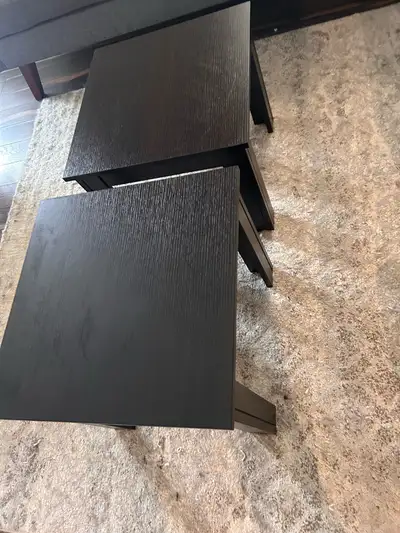 Pair of Dark Wood End Tables – Excellent Condition, View more