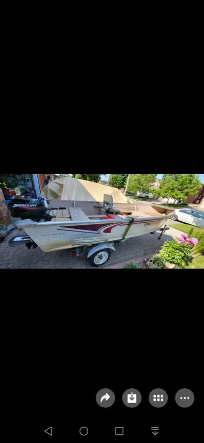 Boat motor and trailer combo - water ready - no leak - 14.6 smokercraft voyager - 2006 15 HP mercury...
