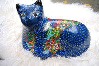 Handmade, handpainted clay folk art cat (Mexico)