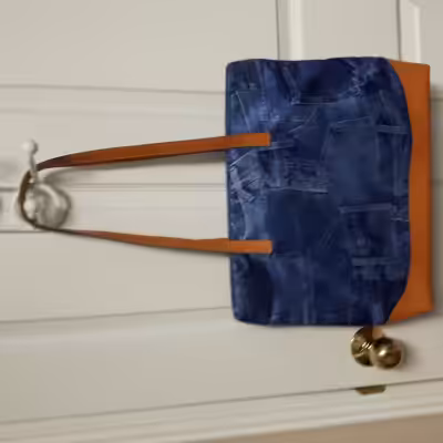 Beau sac à main neuf BERTINI+CECCHI d'Italie en cuir beige et bleu doublé et pochette interne, 12" d...