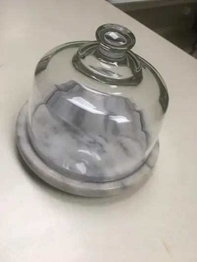 Vintage White Marble Base With Glass Cover Lid Cheese/Cake stand, View more