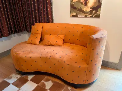 Polkadot couch, living room chairs