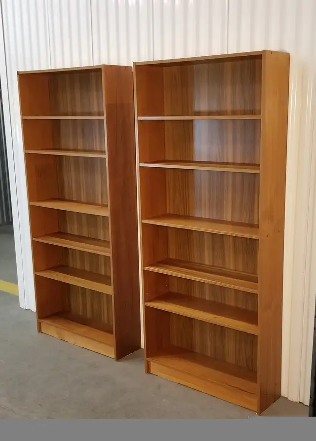 Pair mcm bookcases teak true & faux 73in H, 6 shelves 4 moveable in Bookcases & Shelving Units in Ottawa - Image 3
