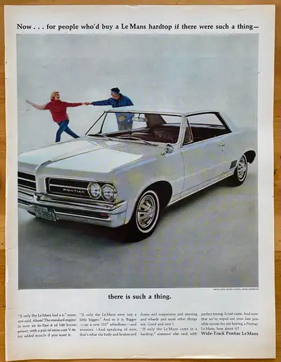 “Wide-Track Pontiac LeMans.” Dimensions: 10 1/4 inches wide by 13 1/2 inches high. In excellent cond...