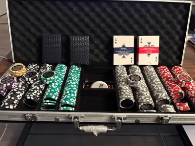 8 player poker table with cup holders Full poker clay chip set, with 4 decks of cards, dice and deal...