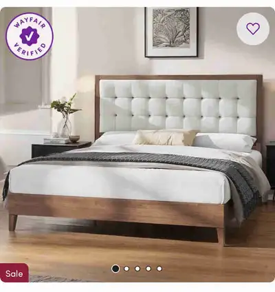 Behka upholstered mid-century modern bed frame from wayfair. Opened package. Back in original box. S...