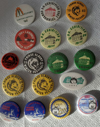 Vintage Winter Festival and PA Exhibition pin back buttons