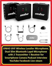 (NEW) UNHO UHF Wireless Microphone 2 Transmitters 1 Receiver