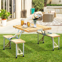 Portable Wooden Dining Picnic Table Chair Set