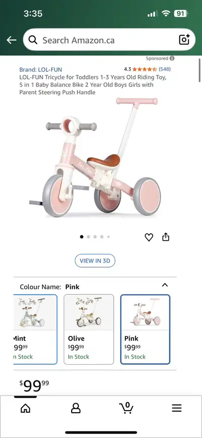 LOL-FUN 5 in 1 Baby Balance Bike - Pink, View more