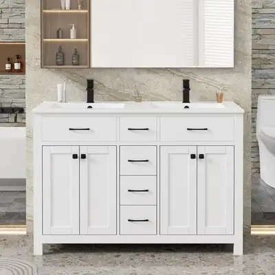 48" Double Sink Vanity Top Undermount Bathroom Sink - overflow, View more