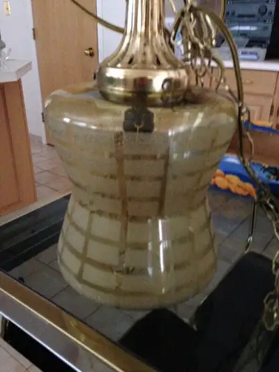 FOR SALE - Vintage (Mid-Century) Yellow Glass Swag Lamp, View more