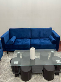 Royal blue three piece set couch
