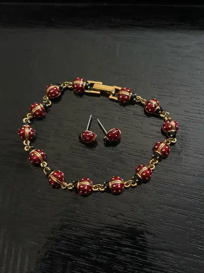 Signed Joan Rivers Ladybug Bracelet & Earrings Set, View more