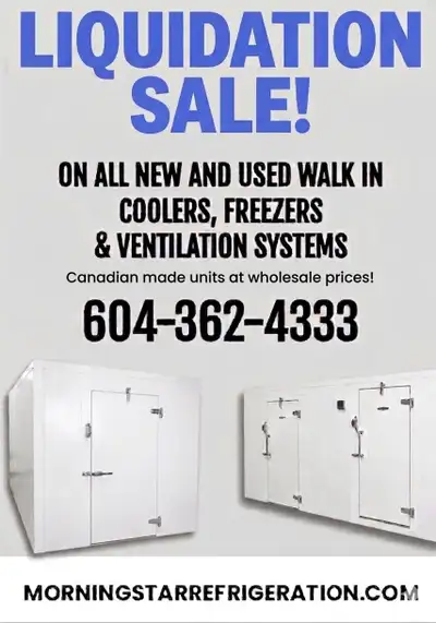 Large Liquidation sell off, of new and used Walk in coolers & freezers!!! We have sizes ranging from...