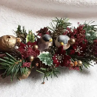 Vintage 1980s natural beauty mushroom birds floral centerpiece, View more