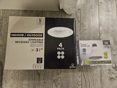 Potlights and Bulbs Brand new in the box 4 potlights and box of 6 bulbs. $35.00 obo