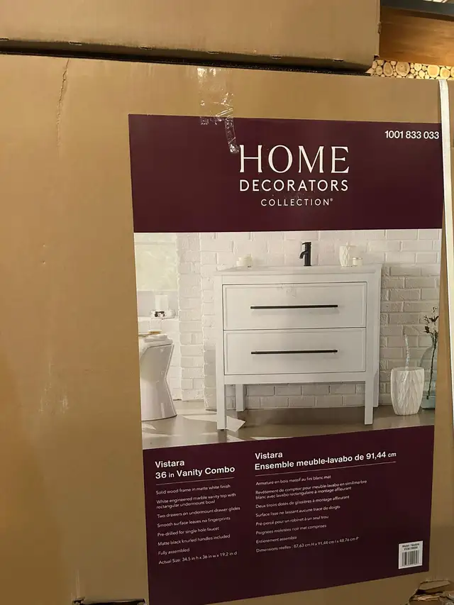 36” White Bathroom Vanity Marble Top 3 Drawer - NEW BOXED in Cabinets & Countertops in Oakville / Halton Region - Image 3