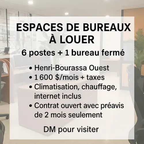 Henri-Bourassa Ouest – Montréal Locataire principal d’une suite professionnelle, je cherche à partag...