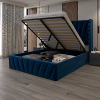 Mid-Century Soft Padded Upholstered Platform Storage Bed Frame