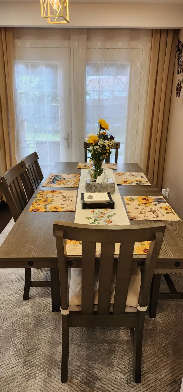 Dining Table Set (4 Chairs + Bench) + Carpet – Urgent Sale!62863260941826121
