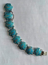 Vintage Siam Sterling Silver Bracelet f. Blue Enamel
