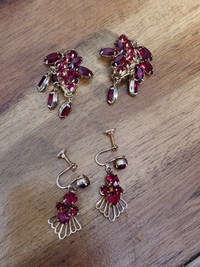 VINTAGE red earrings:  clip-on + twist-on (selling together)