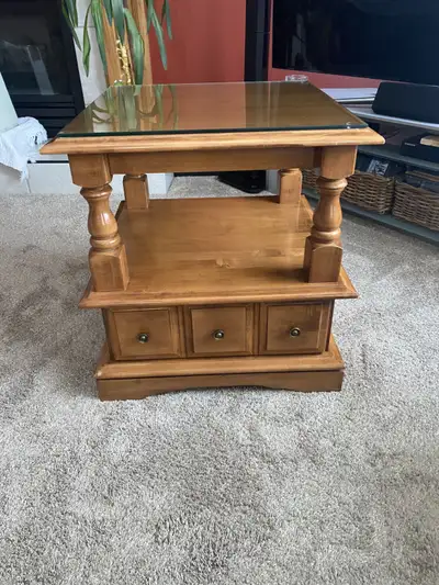 Solid Maple end table with glass top, View more
