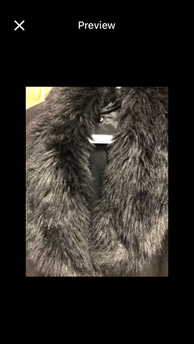 WOMANS LONG BLACK WINTER COAT + FAUX FUR COLLAR, View more