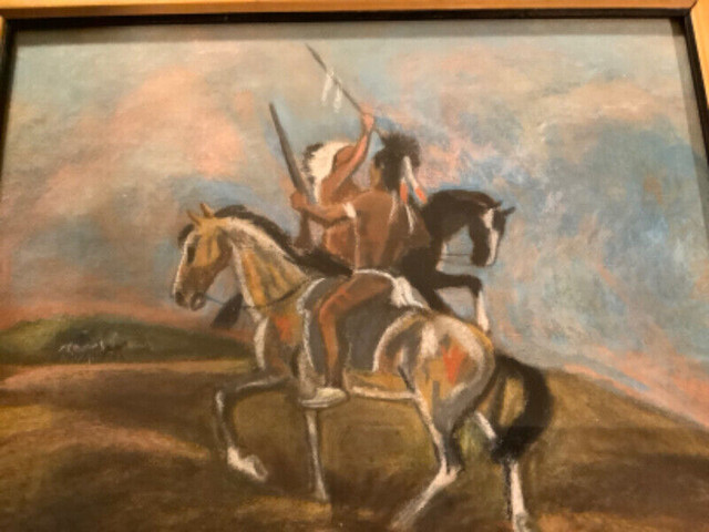 Circa 1920 Pastel Ptg of Two Indigenous Riders by Artist Bissett in Arts & Collectibles in Belleville - Image 2